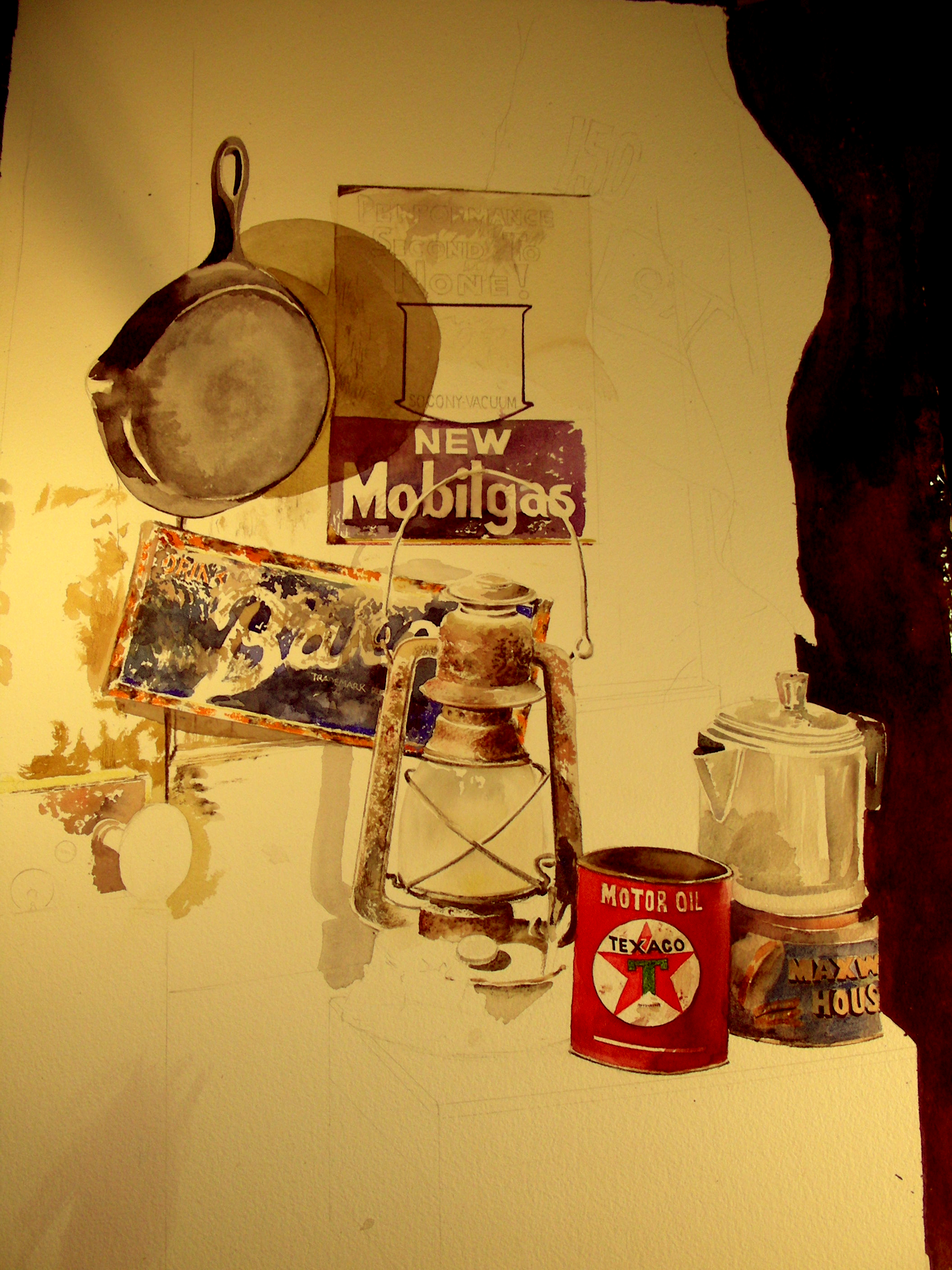 Watercolor Still Life in the Man Cave